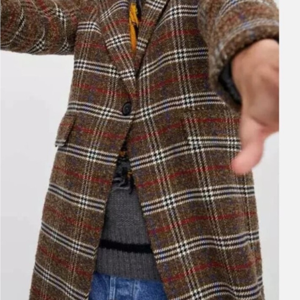 Zara Herringbone Checkered Plaid Single Breasted Wool & Alpaca Coat